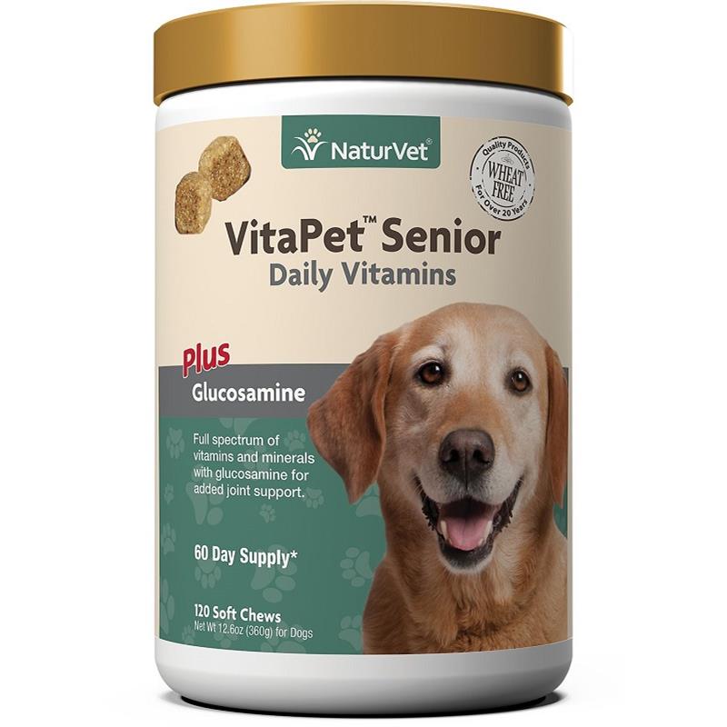 NaturVet VitaPet Senior Daily Vitamins Plus Glucosamine for Dogs, 120 Soft Chews
