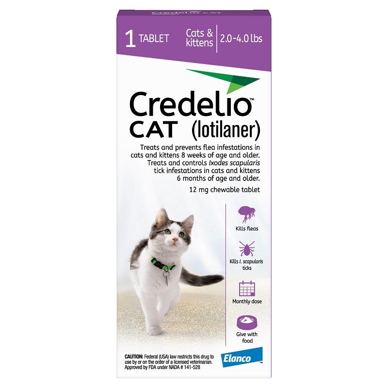 Credelio CAT Flea & Tick Chewable Tablets for Kittens 2.0-4.0 lbs (12 mg) Purple, 1 Month Supply