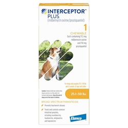 Interceptor Plus Chewable Tablets for Dogs 25.1-50 lbs Yellow, 1 Month Supply