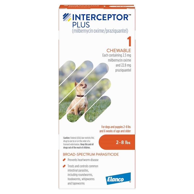 Interceptor Plus Chewable Tablets for Dogs 2-8 lbs Orange, 1 Month Supply