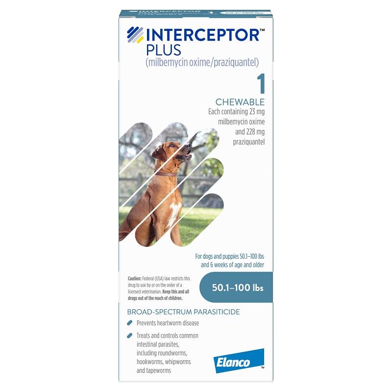Interceptor Plus Chewable Tablets for Dogs 50.1-100 lbs Blue, 1 Month Supply
