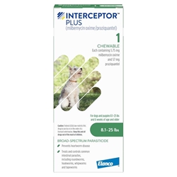 Interceptor Plus Chewable Tablets for Dogs 8.1-25 lbs Green, 1 Month Supply