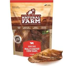 Natural Farm Bully Coated Cow Ears, 3 pack