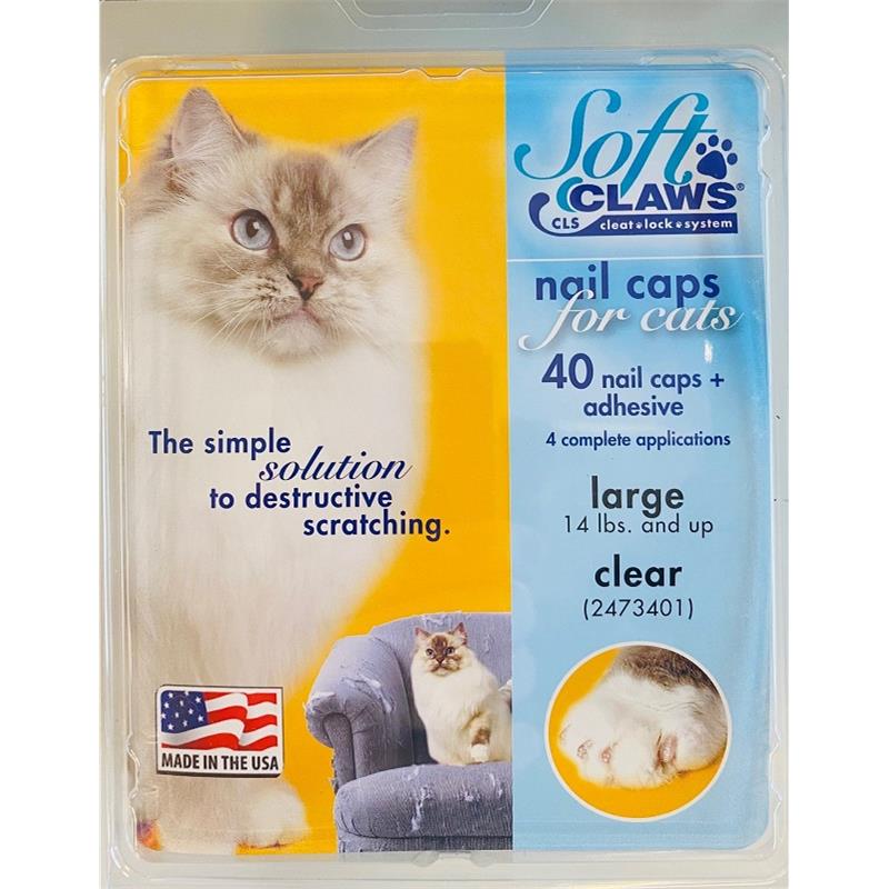 Soft Claws Nail Caps for Cats 40 Count Pack, Clear Large