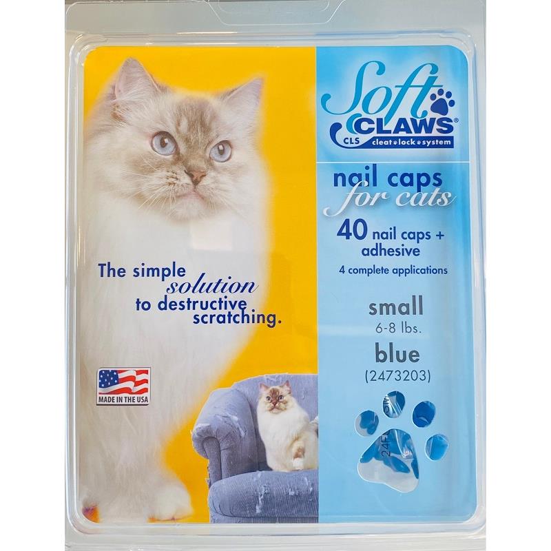 Soft Claws Nail Caps for Cats 40 Count Pack, Blue Small