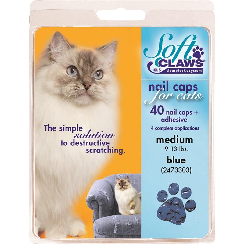 Soft Claws Nail Caps for Cats 40 Count Pack, Blue Medium