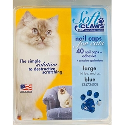 Soft Claws Nail Caps for Cats 40 Count Pack, Blue Large
