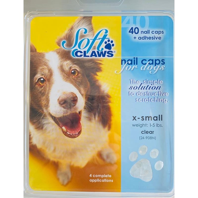 Soft Claws Nail Caps for Dogs 40 Count Pack, Clear X-Small