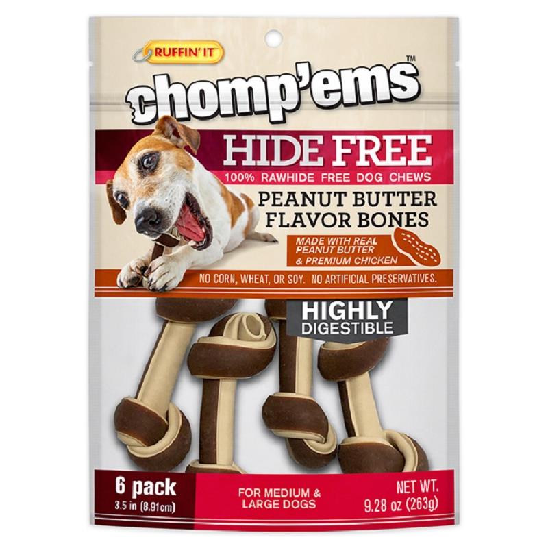 Chomp'ems Hide Free Knot Bones Two Tone Peanut Butter, 6 count