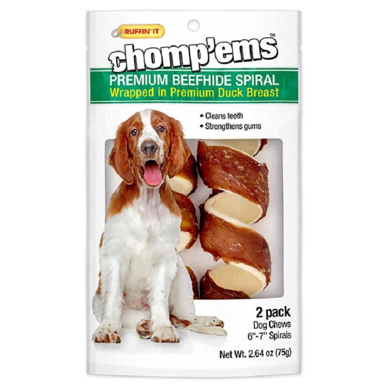Chomp'ems 6 Beef Hide Spirals with Duck, 2 pack
