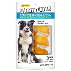 Chompems 6 BeefHide Spirals with Chicken, 2 pack