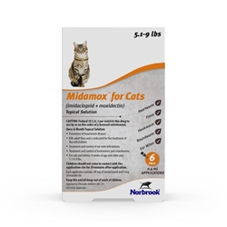 Midamox (imidacloprid + moxidectin) Topical Solution for Cats 5.1-9 lbs 6 Month Supply