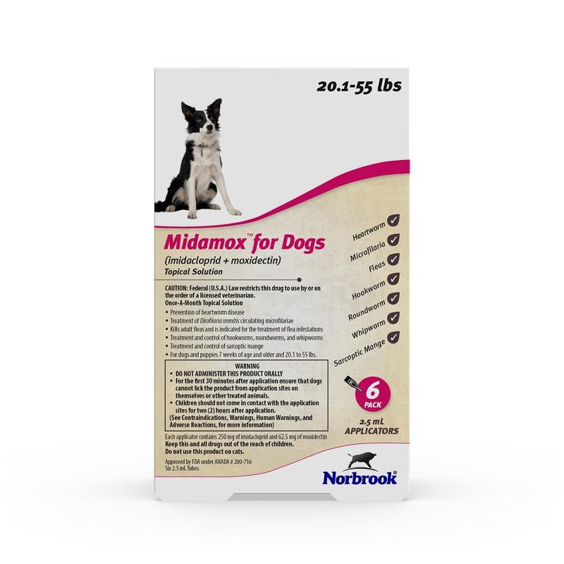 Midamox (imidacloprid + moxidectin) Topical Solution for Dogs 20.1-55 lbs Red, 6 Month Supply