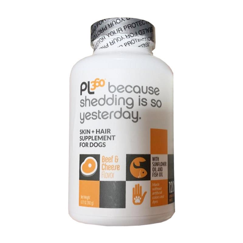PL360 Because Shedding is So Yesterday Skin + Hair Supplement for Dogs Beef & Cheese Flavor, 120 Chew Tabs