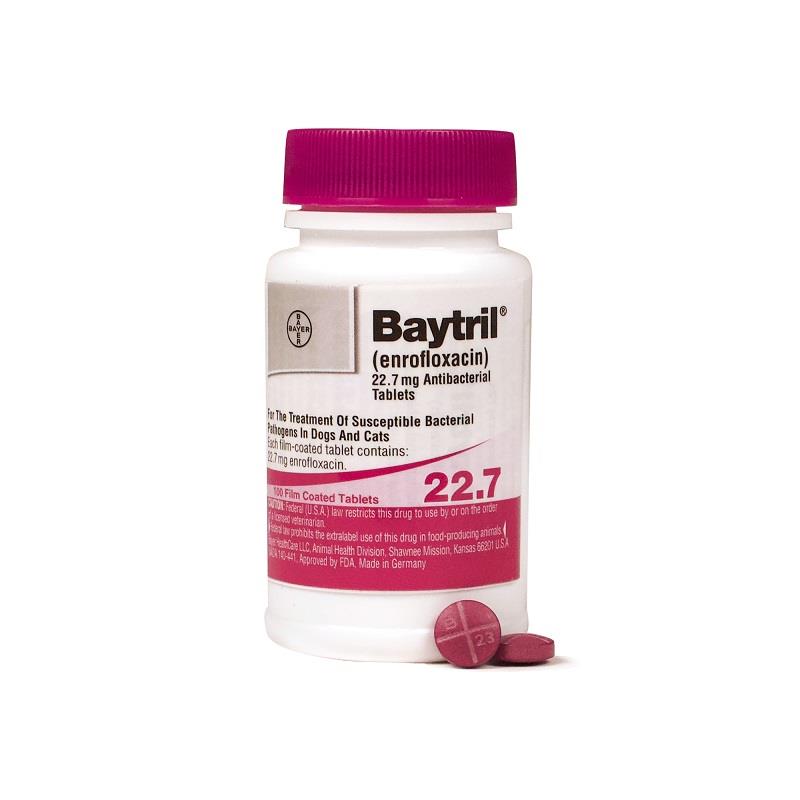 Baytril (enrofloxacin) 22.7mg, 100 Enteric Coated Tablets