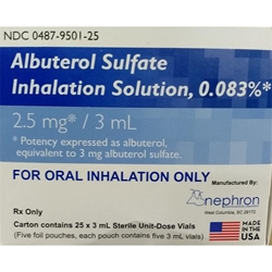 Albuterol 0.083% Inhalation Solution 3 ml, 25 ct