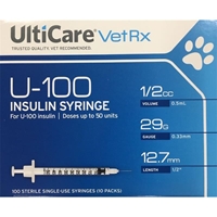 UltiCare Insulin Syringe U-100 1/2 cc, 29 gauge x 1/2" - 100 Pack 