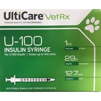 UltiCare Insulin Syringe U-100 1 cc, 29 gauge x 1/2" - 100 Pack UltiCare Insulin Syringe, UltiCare, pet insulin syringes, pet diabetic supplies, pet diabetes supplies, pet insulin injections, insulin needles, syringes for diabetes, syringes for insulin, diabetes care supplies, U-100 syringes, U100 insulin syringes,