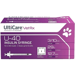 Ulticare U-40 Insulin Syringes 29g x 0.3cc, Box of 100 Needle 1/2 inch