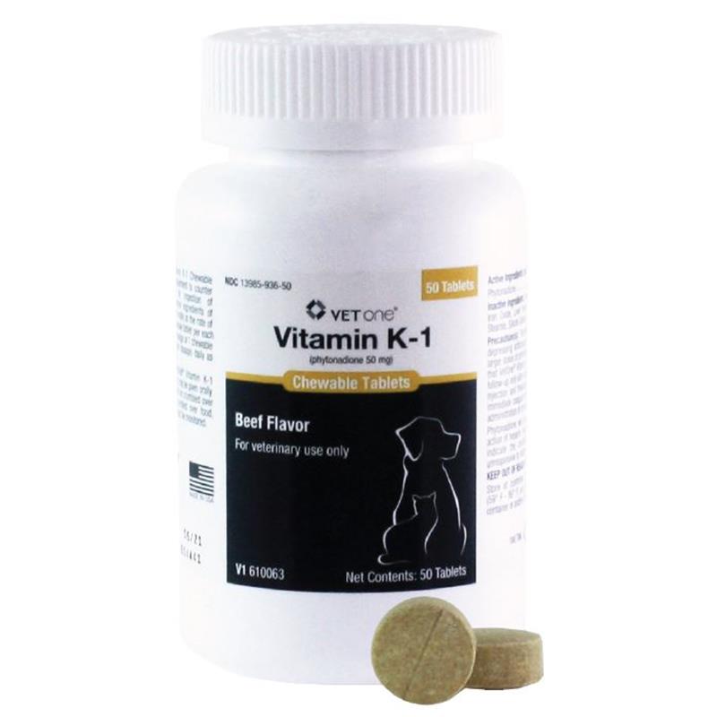 VetOne Vitamin K1 for Dogs and Cats 50 mg, 50 Chewable Tablets