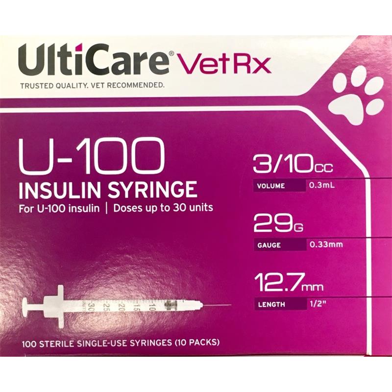 UltiCare Insulin Syringes U-100 29g x 3/10cc, 100 ct
