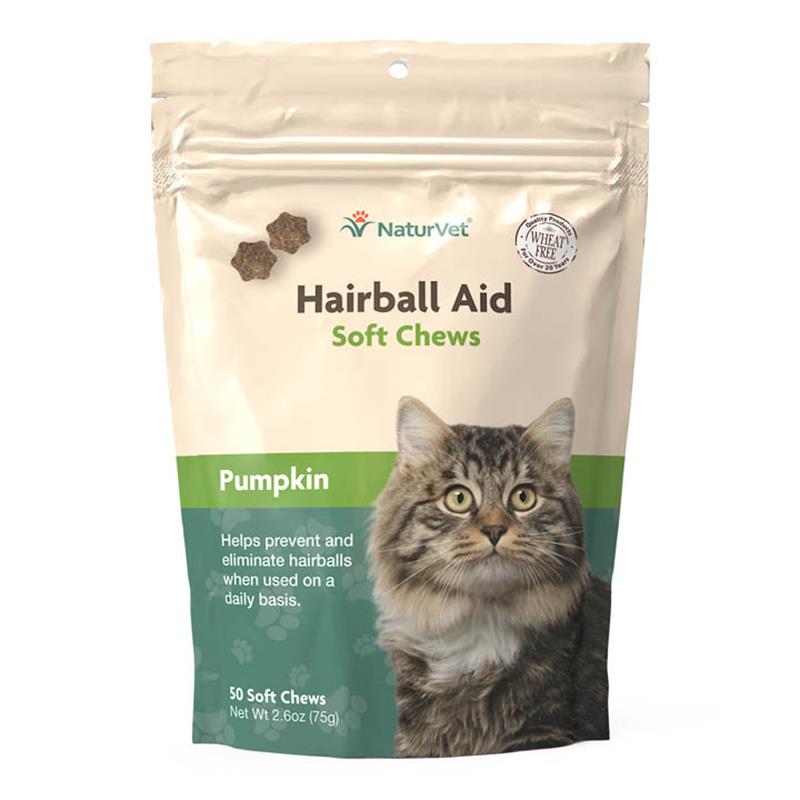 NaturVet Hairball Aid Soft Chews for Cats, 50 Ct