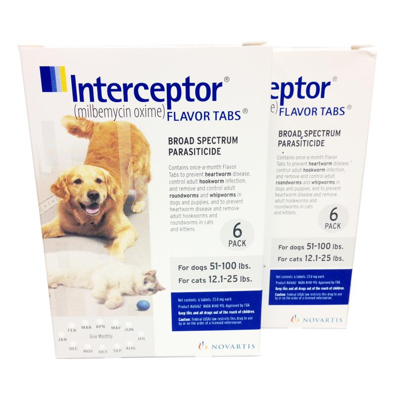 Interceptor for Dogs 51-100 lbs, White, 12 Pack