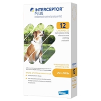 Interceptor Plus for Dogs 25.1-50 lbs Yellow, 12 Pack 