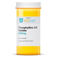 Theophylline Extended-Release 300 mg, 100 Tablets theophylline extended-release 300mg 100 tablets bronchodilator treatment heart failure pulmonary edema bronchial asthma chronic obstructive disease licensed veterinarians pharmacies quantity pricing <b\> petmeds