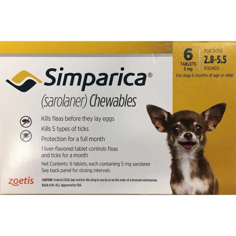 Simparica Chewable Tablets for Dogs 2.8 - 5.5 lbs Yellow, 6 Month Supply