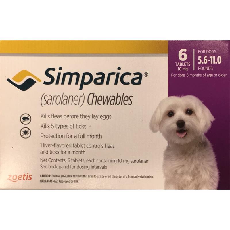 Simparica Chewable Tablets for Dogs 5.6 - 11 lbs Purple, 6 Month Supply