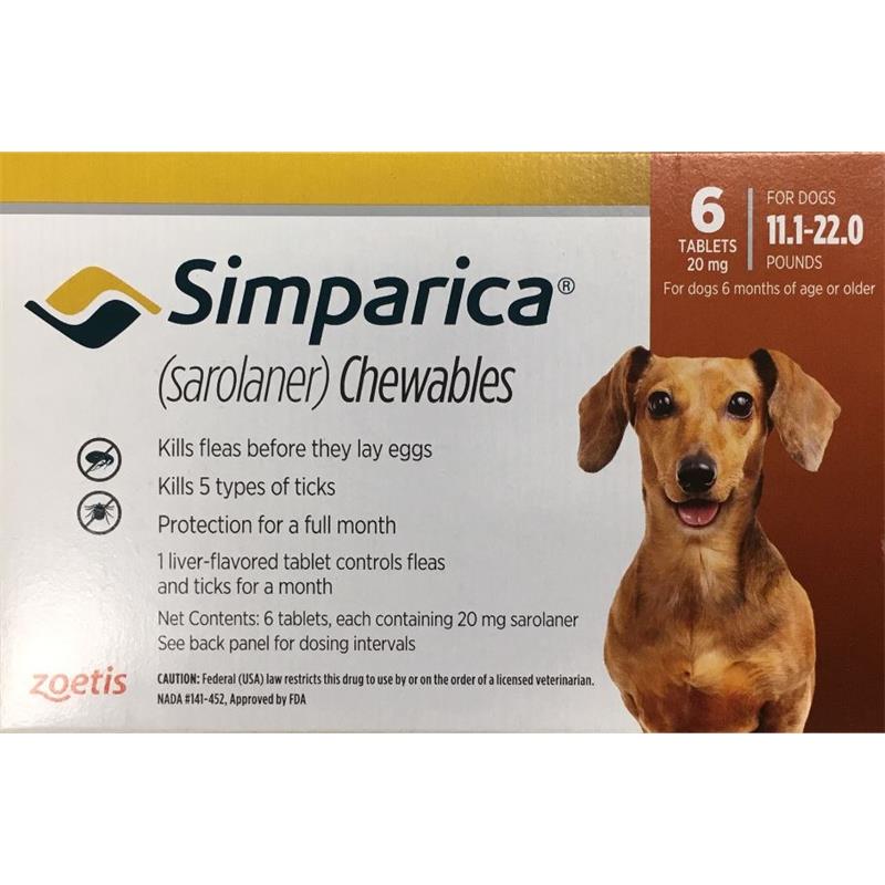 Simparica Chewable Tablets for Dogs 11 - 22 lbs Orange, 6 Month Supply