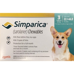 Simparica Chewable Tablets for Dogs 22 - 44 lbs Blue, 3 Month Supply