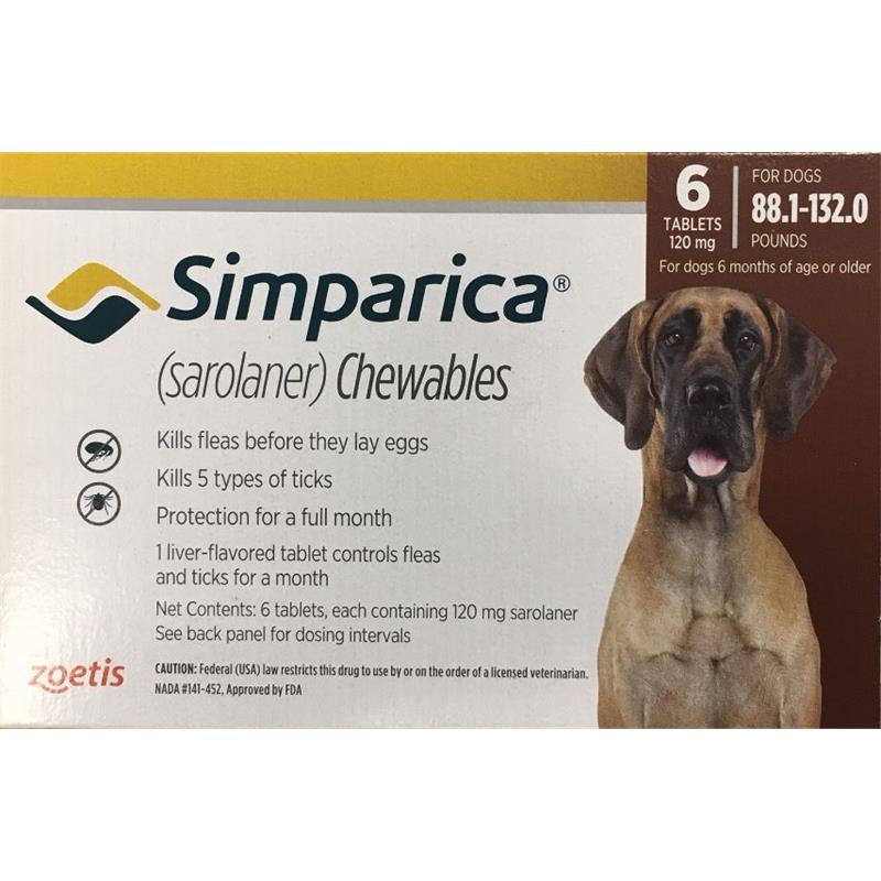 Simparica Chewable Tablets for Dogs 88 - 132 lbs Brown, 6 Month Supply