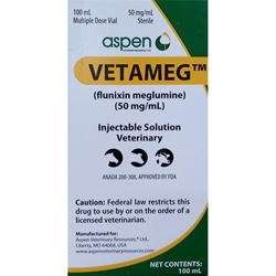 Vetameg (Flunixin Meglumine) Injectable, 50 mg/ml, 100 ml vial