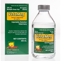 Vetameg (Flunixin Meglumine) Injectable, 50 mg/ml, 250 ml vial