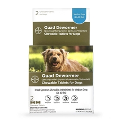 Quad Dewormer Chewable Tablets for Dogs, Medium Dogs (26-60 lbs) 2 Chew Tabs