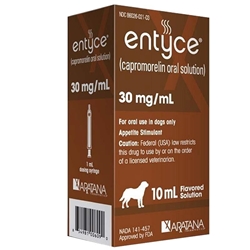 Entyce 30 mg/ml Capromorelin Oral Solution for Dogs, 10 ml bottle w/1 ml dosing syringe