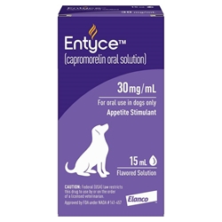 Entyce 30 mg/ml Capromorelin Oral Solution for Dogs, 15 ml bottle w/2.5 ml dosing syringe