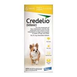 Credelio Flea & Tick Chewable Tablets for Dogs & Puppies 4.4-6 lbs (56.25 mg) Yellow 6 Month Supply