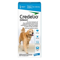 Credelio Flea & Tick Chewable Tablets for Dogs & Puppies 50.1-100 lbs (900 mg) Blue 1 Month Supply