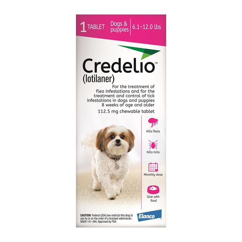 Credelio Flea & Tick Chewable Tablets for Dogs & Puppies, 6.1-12 lbs (112.50 mg) Pink, 1 Month Supply