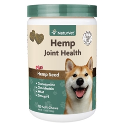 NaturVet Hemp Joint Health Plus Hemp Seed Soft Chews for Dogs, 120 Ct.