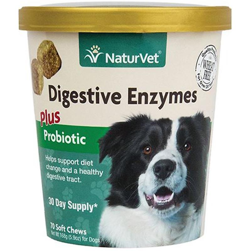 NaturVet Digestive Enzymes Plus Probiotic Soft Chews for Dogs, 70 Ct