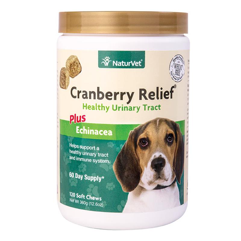 NaturVet Cranberry Relief Healthy Urinary Tract Plus Echinacea Soft Chews for Dogs, 120 Ct.