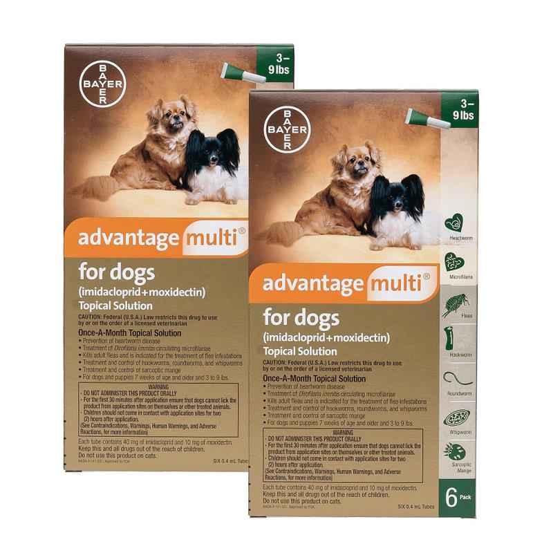 Advantage Multi for Dogs 2 Pack 3-9 lbs Green, 12 Month Supply