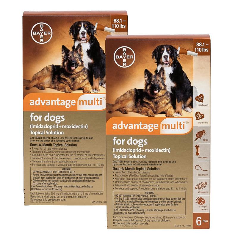 Advantage Multi for Dogs 2 Pack 88.1-110 lbs Brown, 12 Month Supply