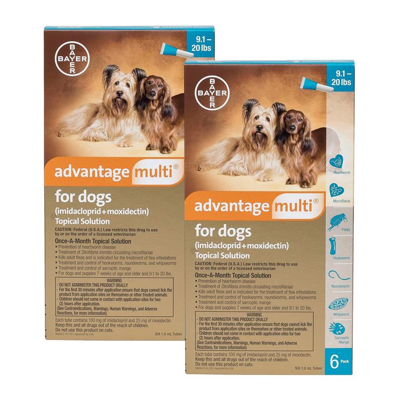 Advantage Multi for Dogs 2 Pack 9.1-20 lbs Teal, 12 Month Supply