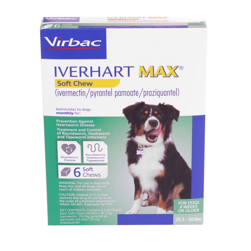 Iverhart Max Soft Chews 25.1-50 lbs Green 6 Month Supply