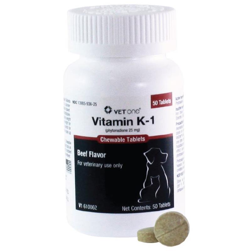 VetOne Vitamin K1 for Cats and Dogs 25 mg, 50 Chewable Tablets